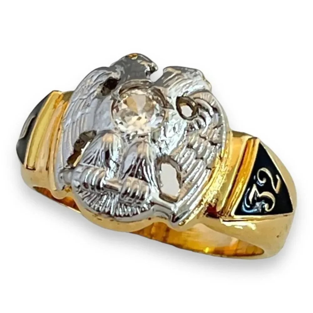 Vintage Masonic Ring Size 7 14K Gold Plate Freemason 32nd degree CZ - 14A